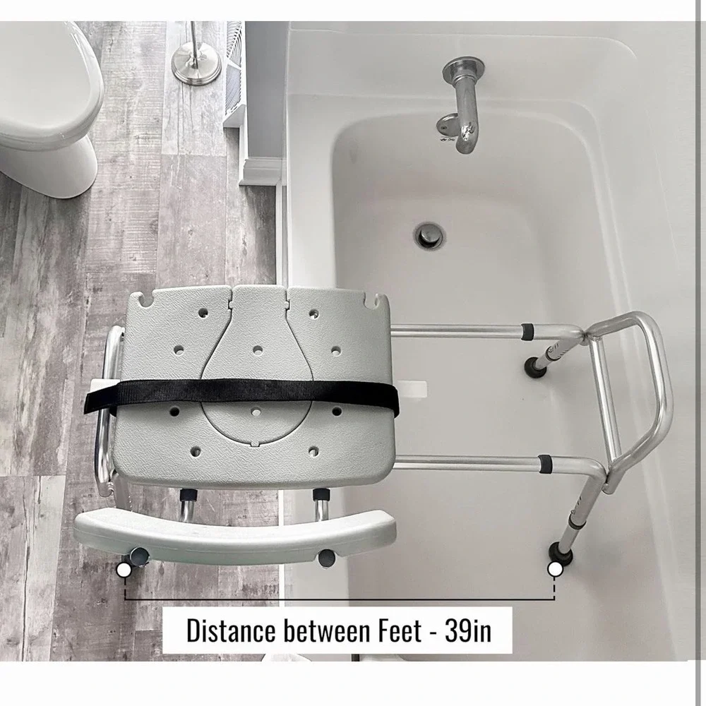Adjustable Gray Bath Transfer Bench with Backrest - Brand Unknown
